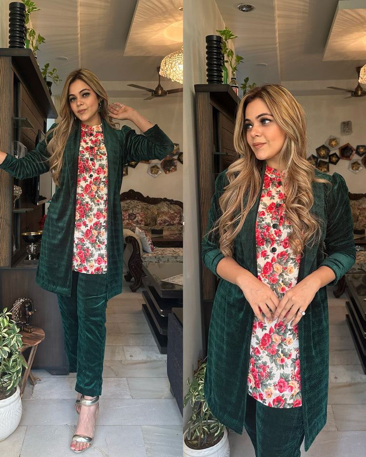 Green velvet co ord set
