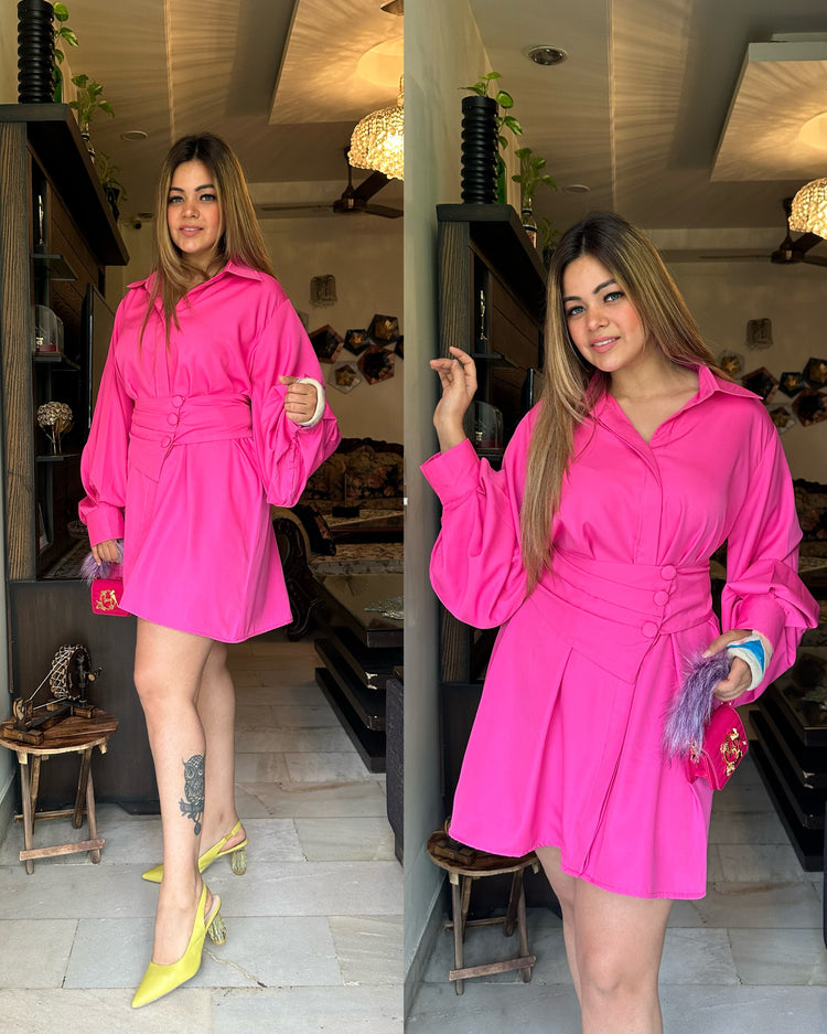 Hot pink shirt dress