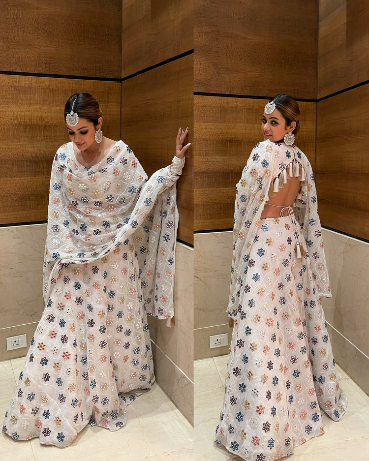 Georgette mirror work lehenga