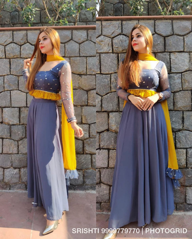 Grey mustard gharara suit
