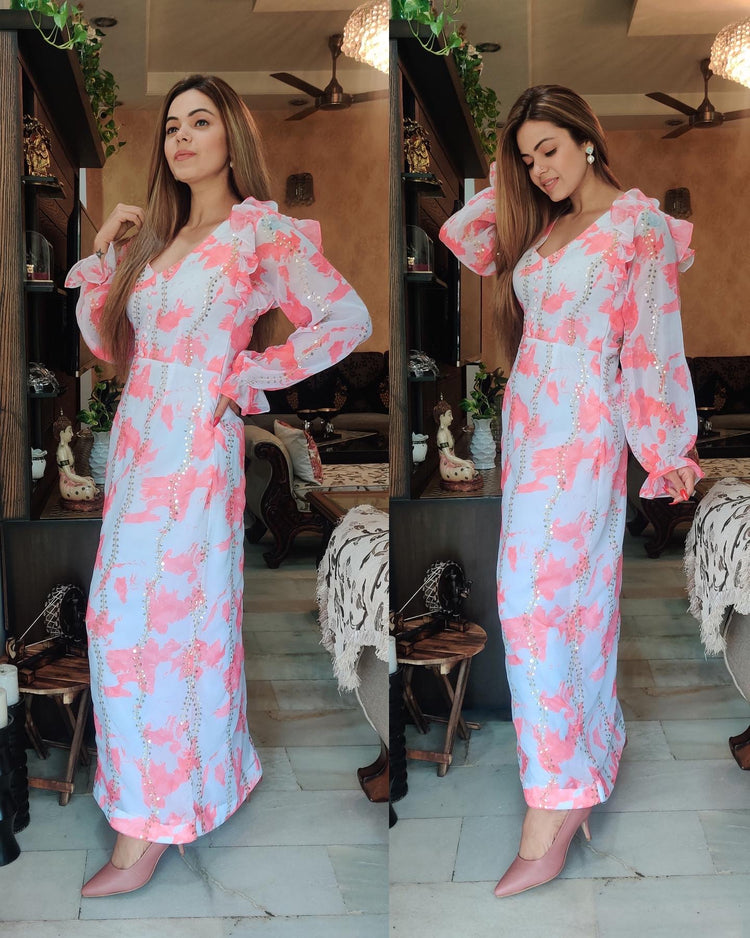 Embroidered georgette splash maxi