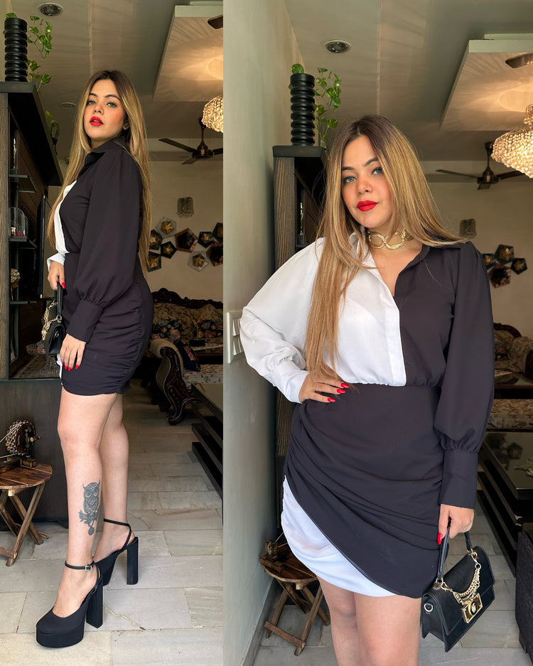 Black n white drape dress
