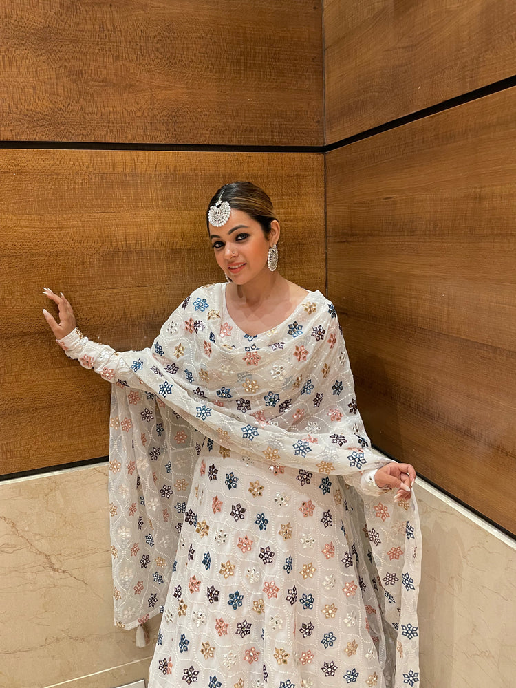 Georgette mirror work lehenga