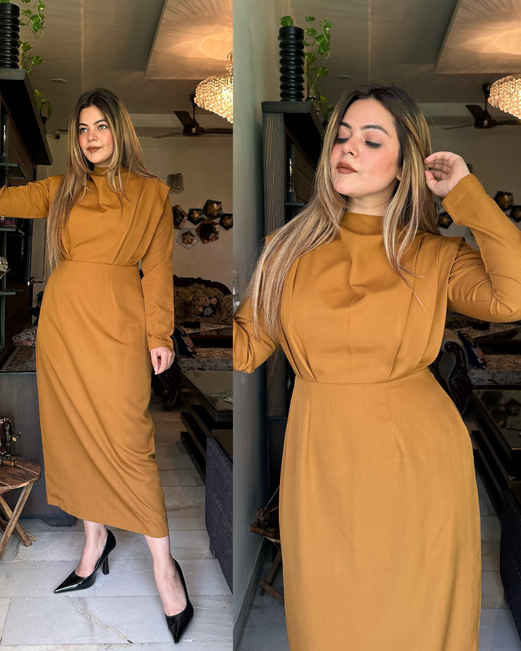 Mustard drape dress