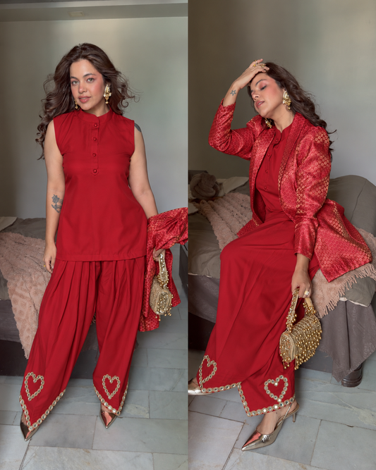 Red silk blazer farsi mirror heart set