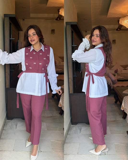 Rose wine white bow 3 peice set