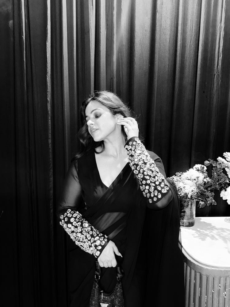 Black crystals ready to wear saree