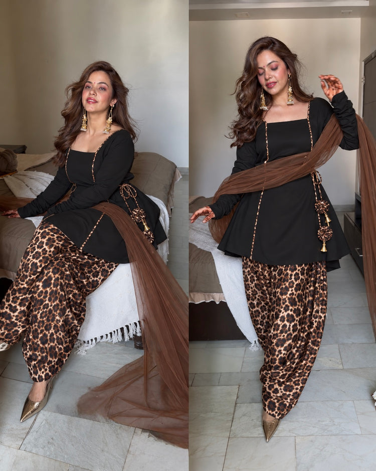 Animal print farsi peplum suit