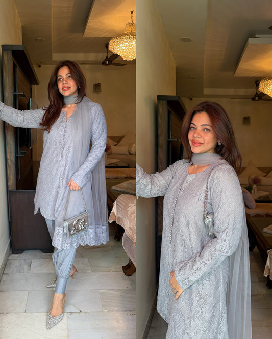 Ice grey self net premium suit