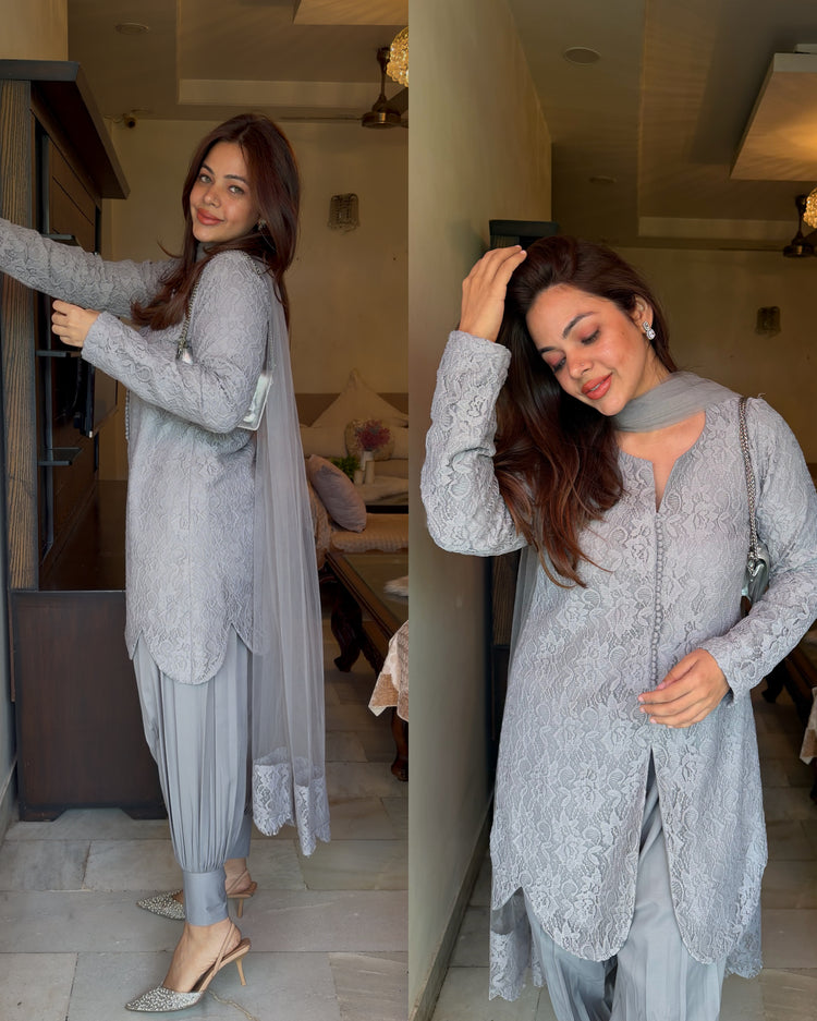 Ice grey self net premium suit