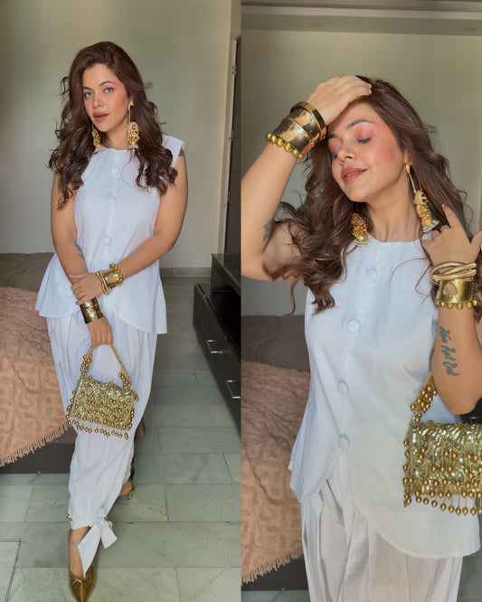 White waist coat balloon pants set