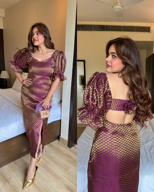 Purple flower silk back dress