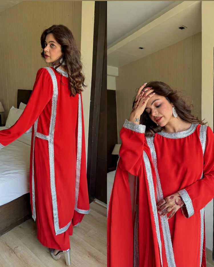 Silver work pakistani style suit