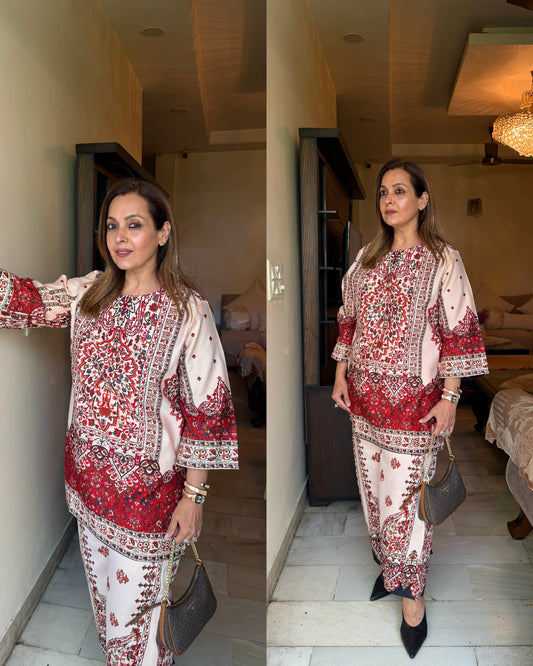Maroon printed Pakistani co ord set
