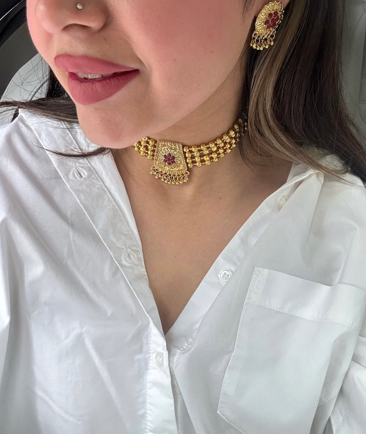 Ruby gold choker set