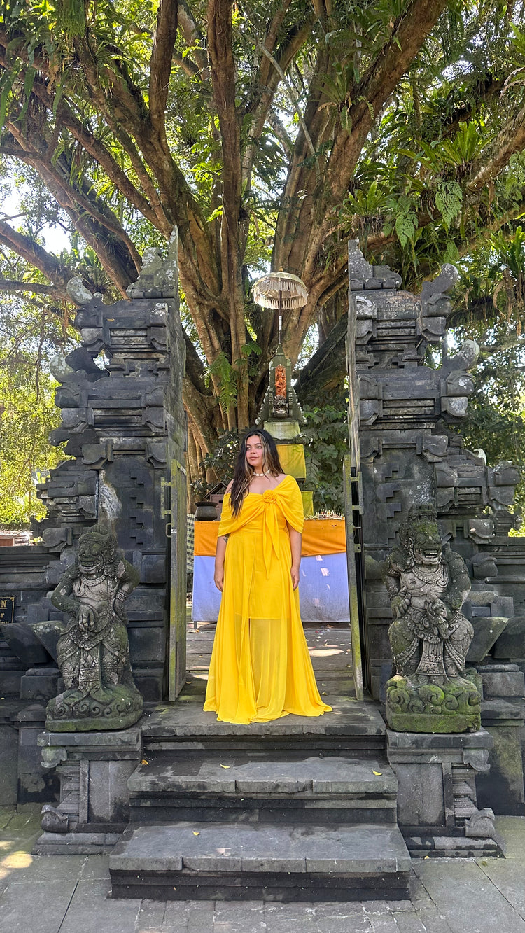 Yellow resort wear rose gown