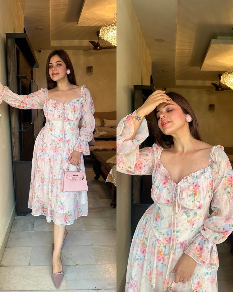 Pastel pink peach corset string dress