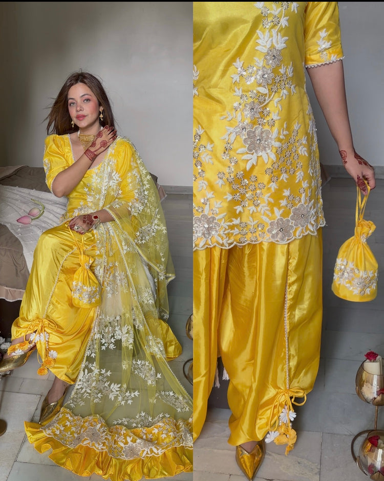 Yellow work farsi potli suit
