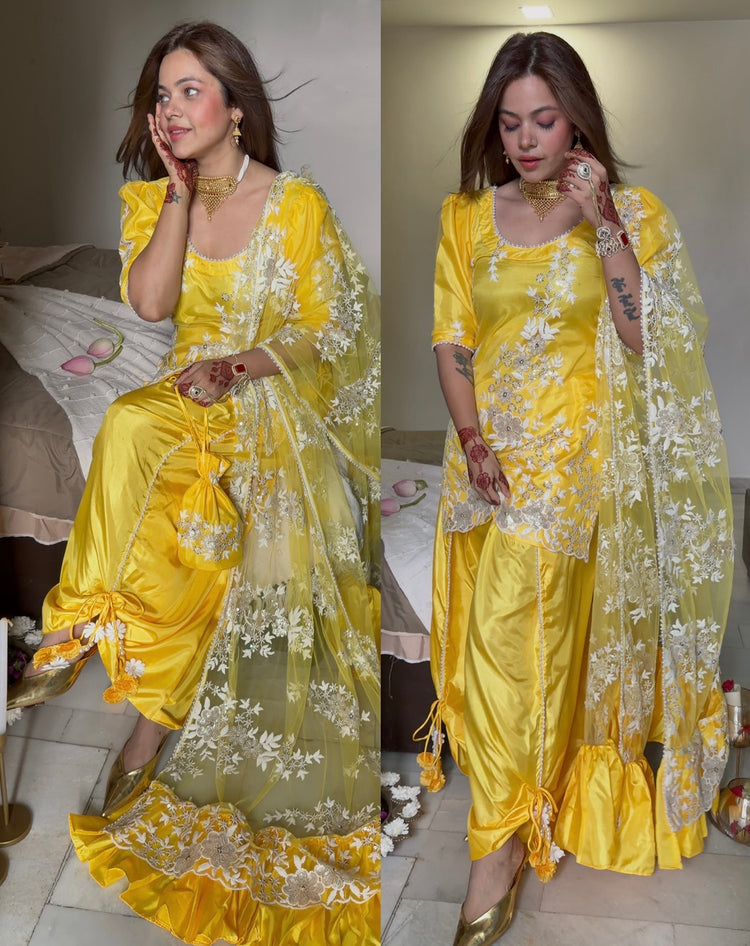 Yellow work farsi potli suit