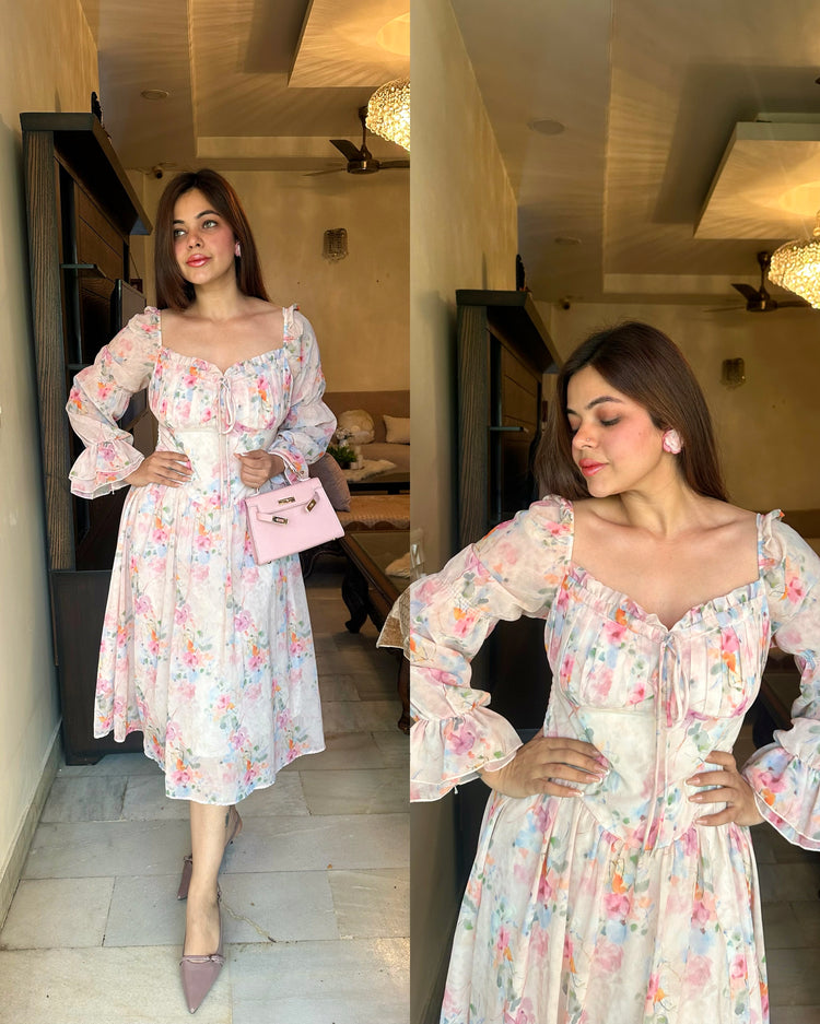 Pastel pink peach corset string dress