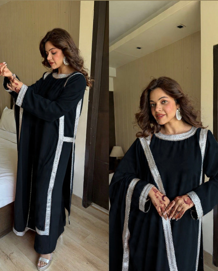 Silver work pakistani style suit