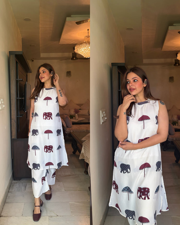 Off white cotton ethnic co ord set