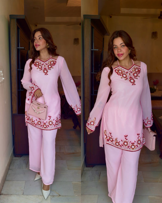 Baby pink embroidery co ord set