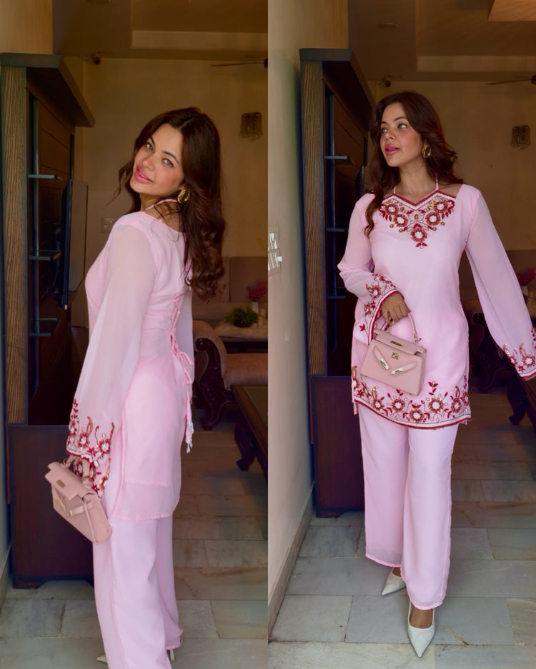 Baby pink embroidery co ord set