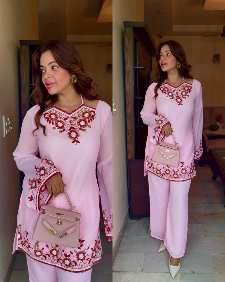 Baby pink embroidery co ord set