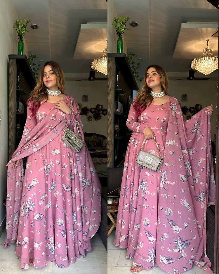 Pink printed anarkali