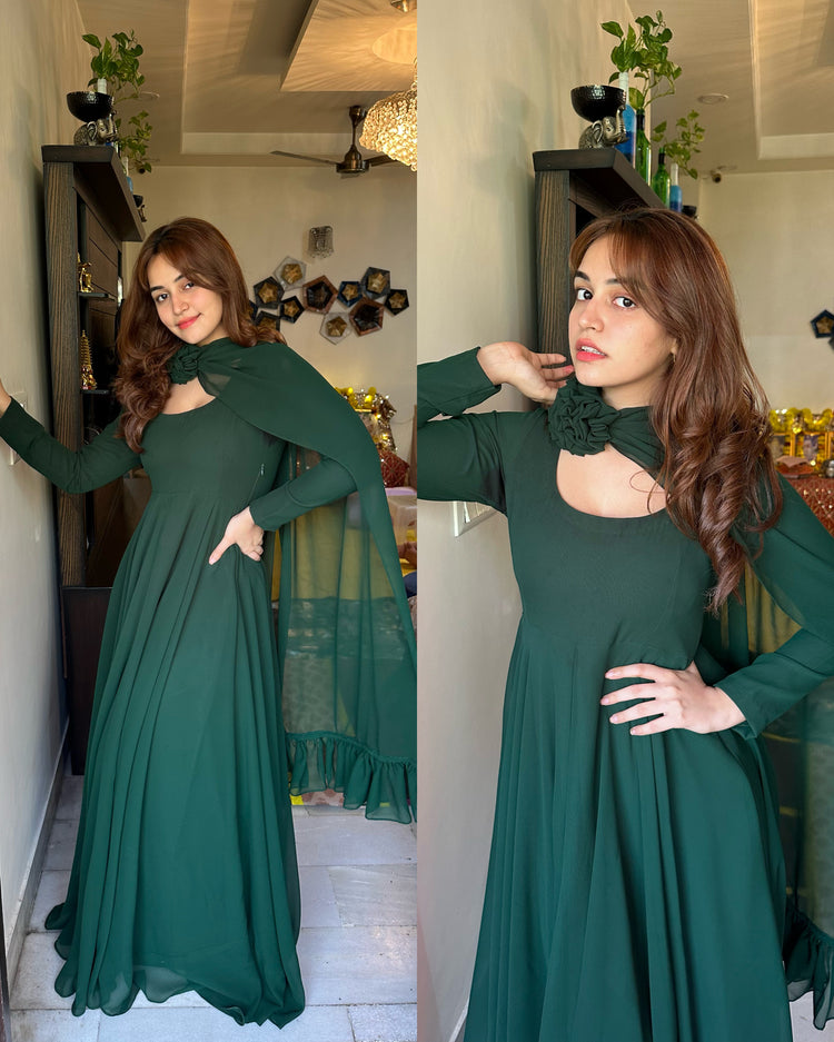 Bottle green rose anarkali