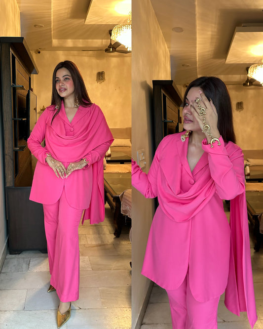 Hot pink power suit blazer set