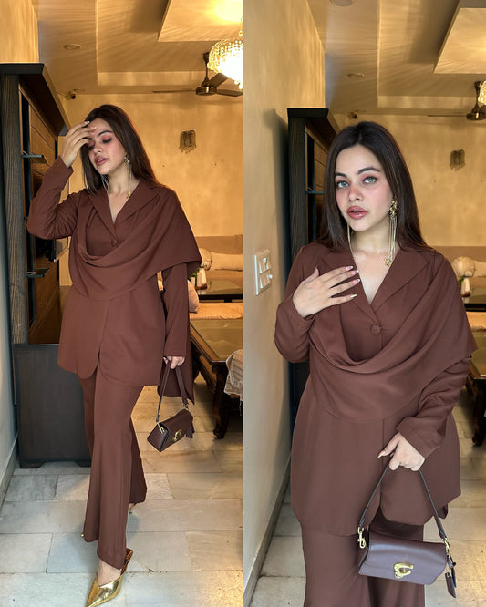 Chocolate brown power suit blazer set