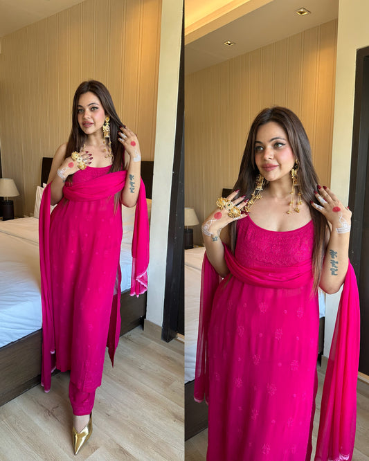 Hot pink magenta pure chikankari suit