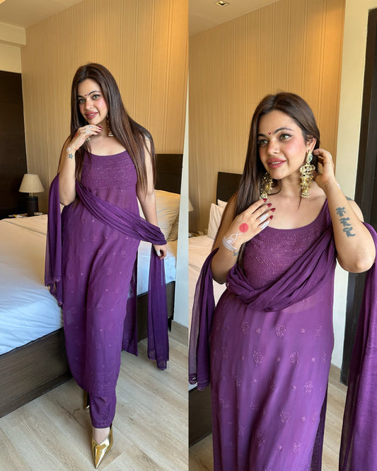 Deep purples pure chikankari suit