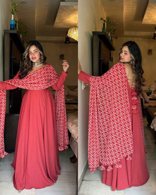 Brick red anarkali with duppata