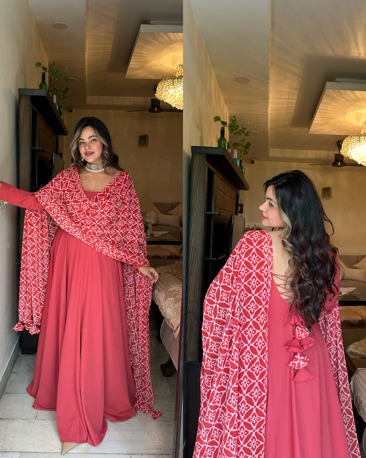 Brick red anarkali with duppata