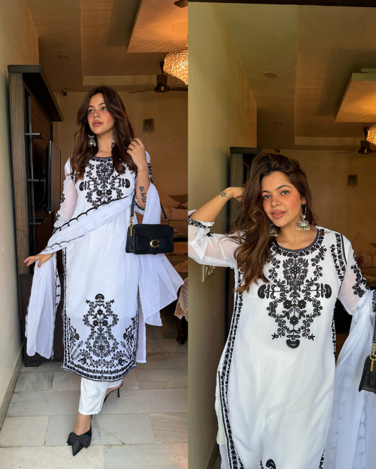 Black n white embroidery pakistani suit