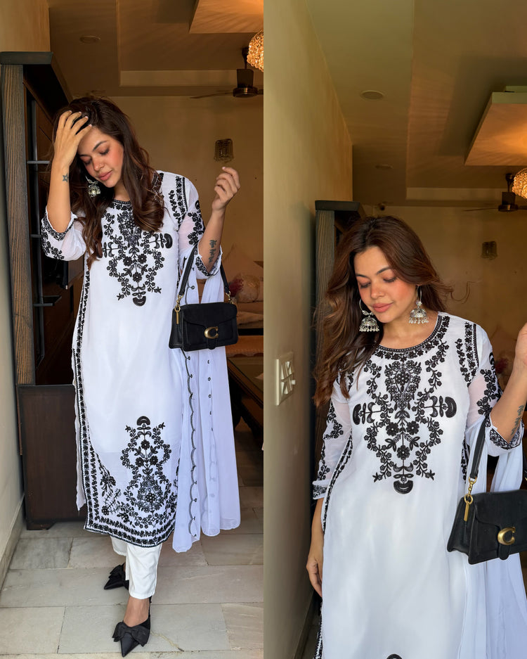 Black n white embroidery pakistani suit