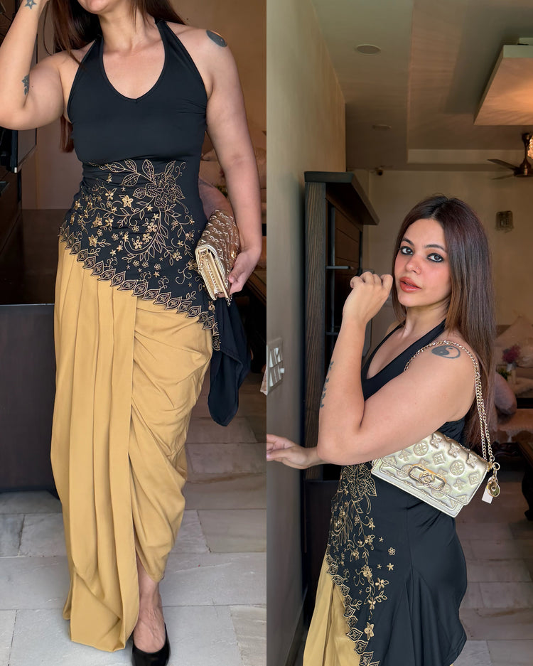 Black beige y2k top skirt set