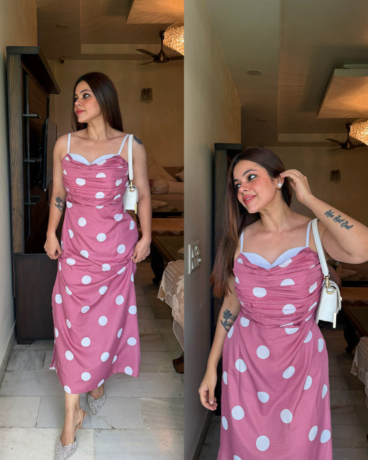 Dusty pink polka sweetheart dress