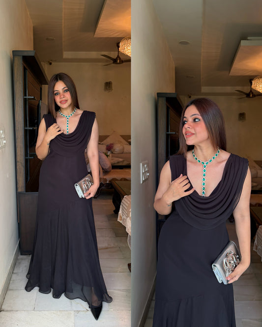 Black cowl emerald attached gown