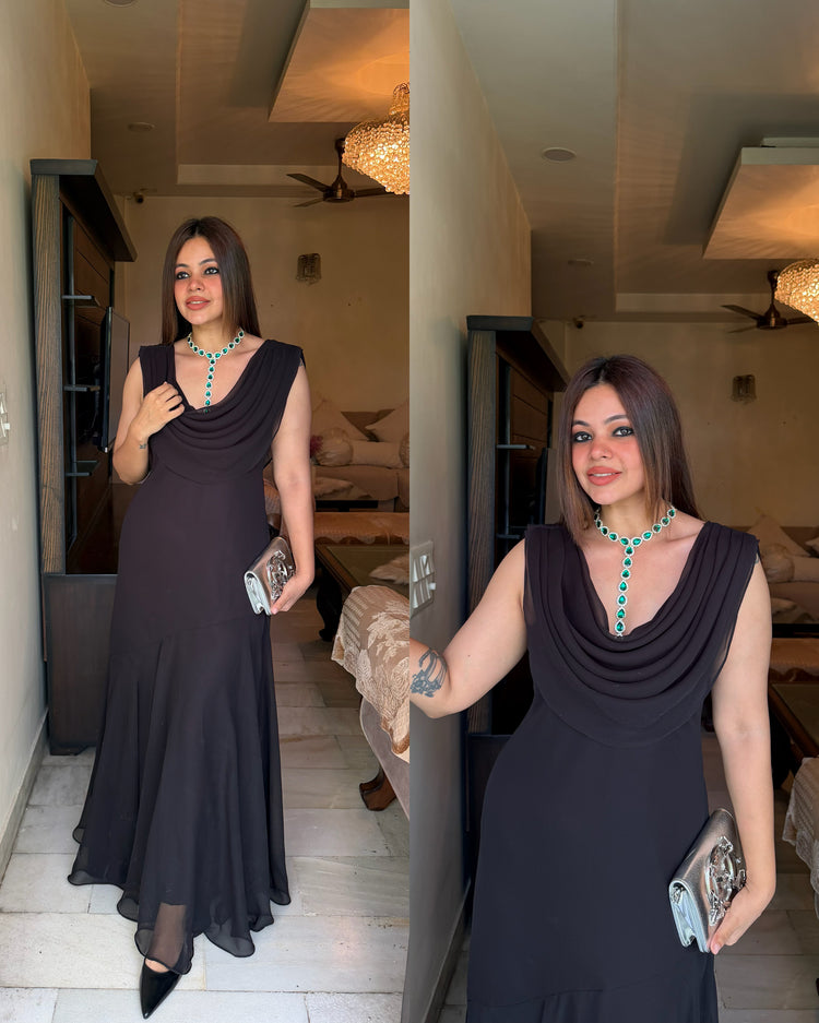 Black cowl emerald attached gown