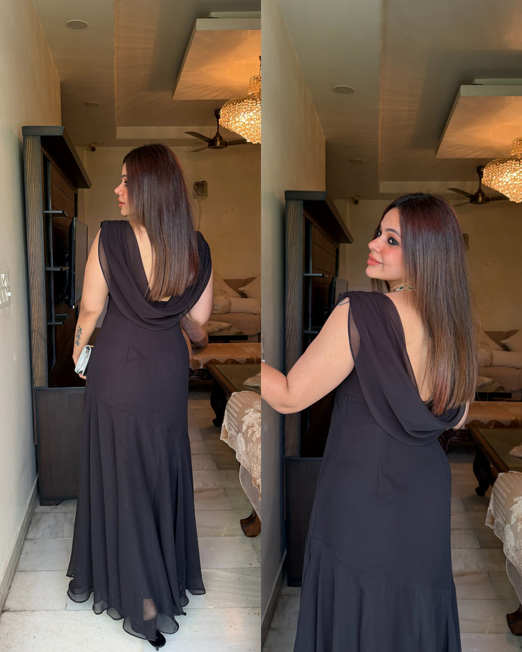 Black cowl emerald attached gown