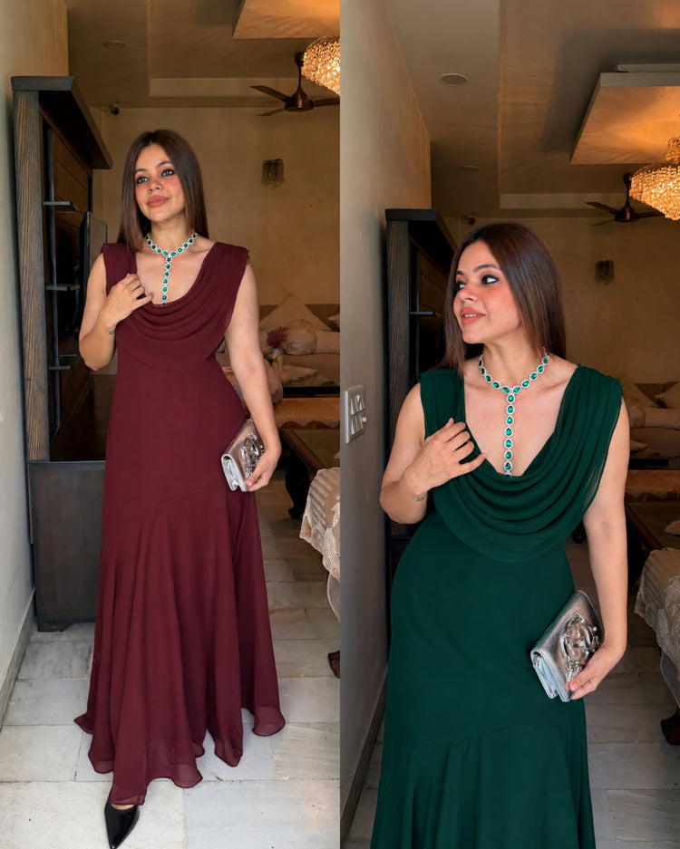 Black cowl emerald attached gown