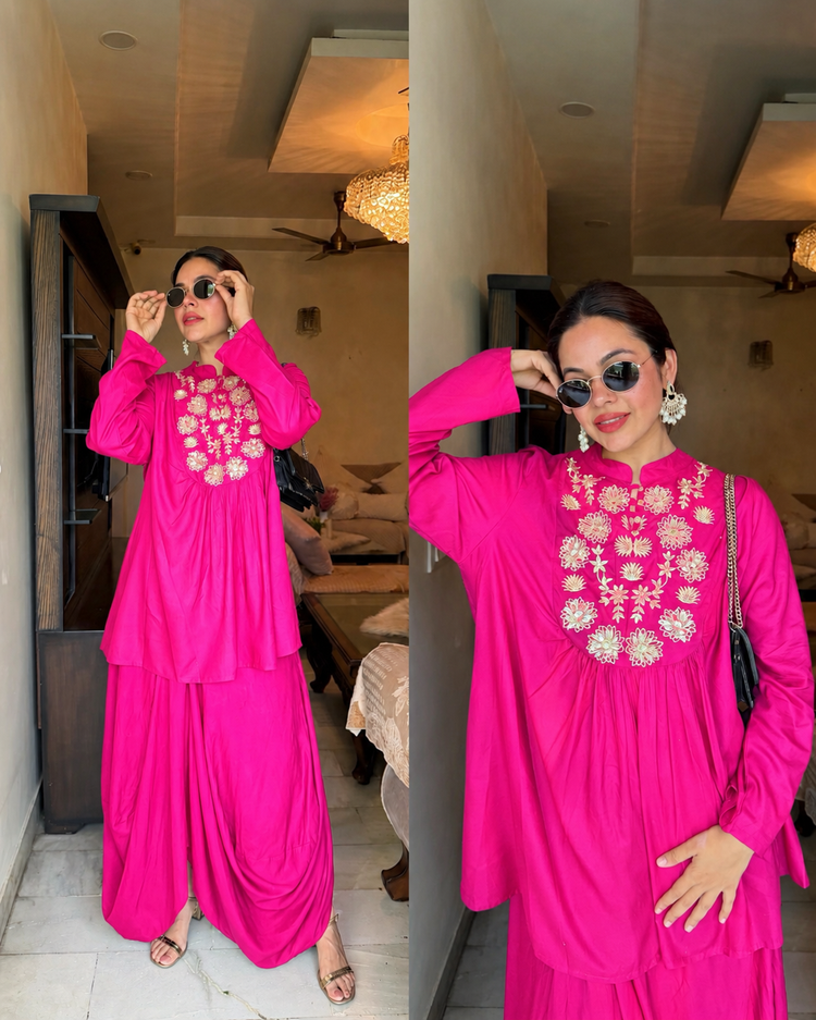 Black embroidered cotton rayon set
