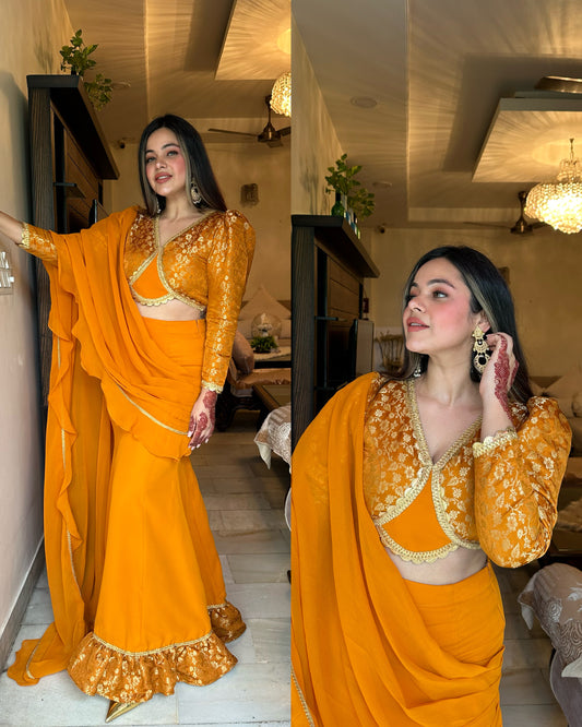 Rust drape saree