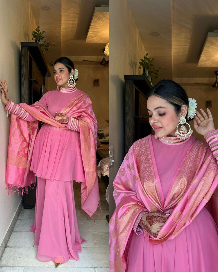 Pink banarsi duppata suit