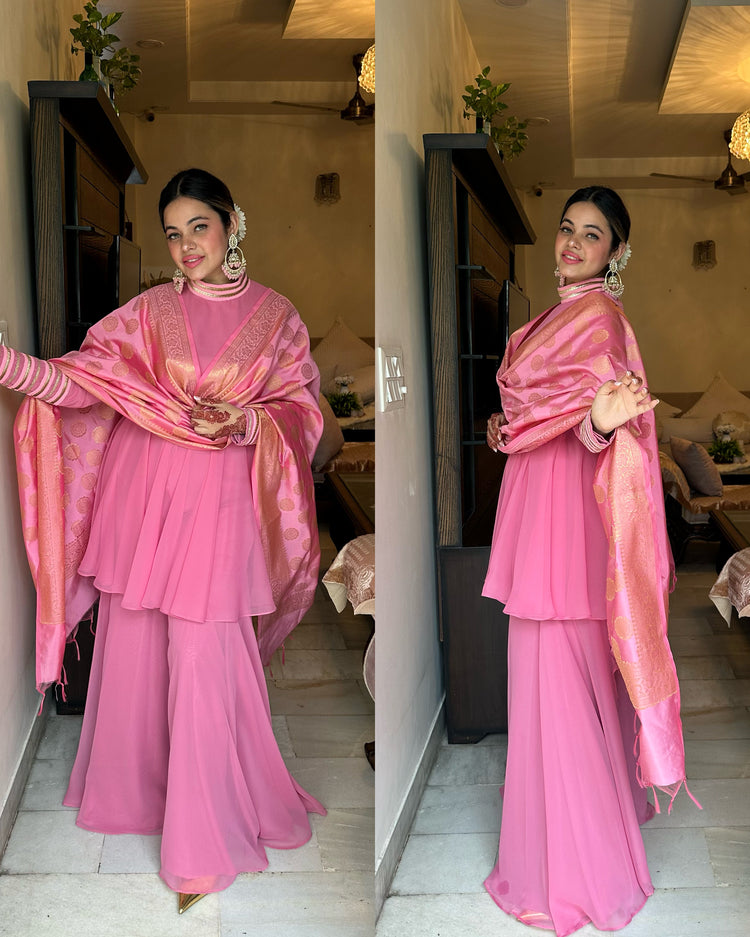 Pink banarsi duppata suit