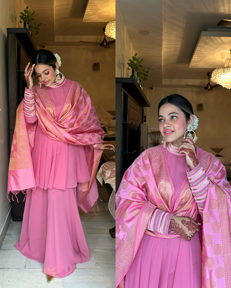 Pink banarsi duppata suit